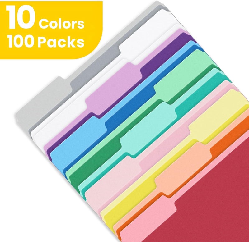 SUNEE File Folders Letter Size 10 Assorted Colors, 100 Pack Folders for Documents 1/3-Cut Tabs, Colored File Folders Office Home School for Documents Files Paper - Image 2
